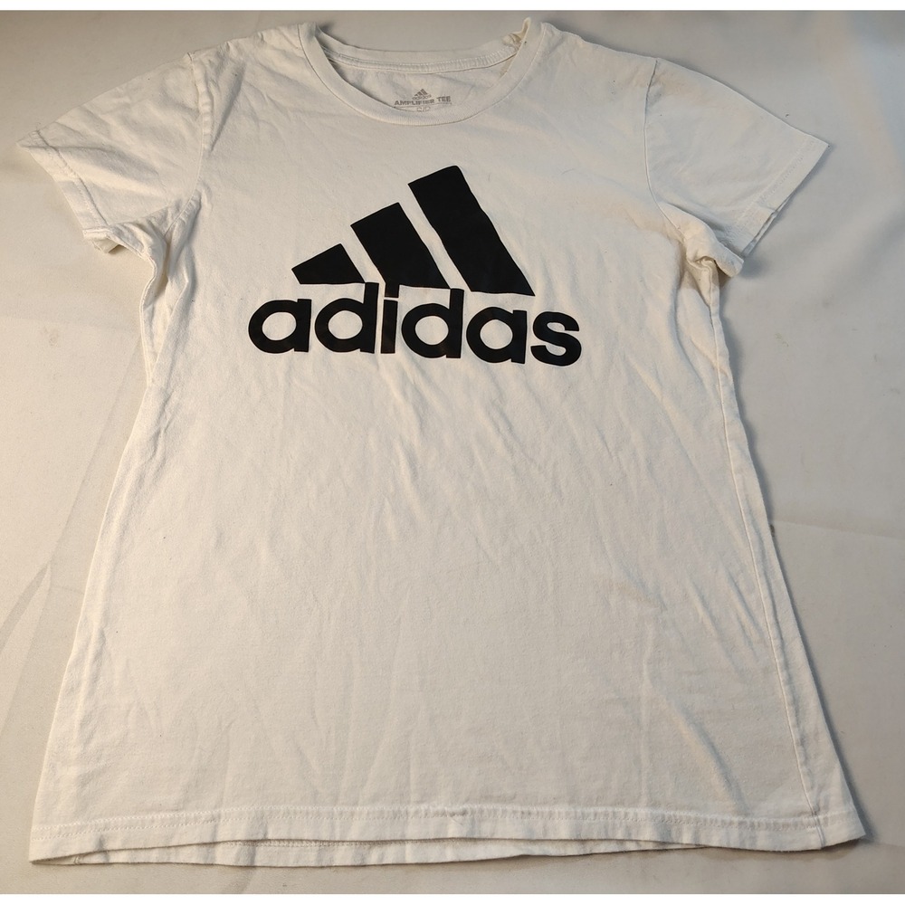 Adidas Amplifier Tee Womens Small White Black Graphic Logo Short Sleeve T-Shirt